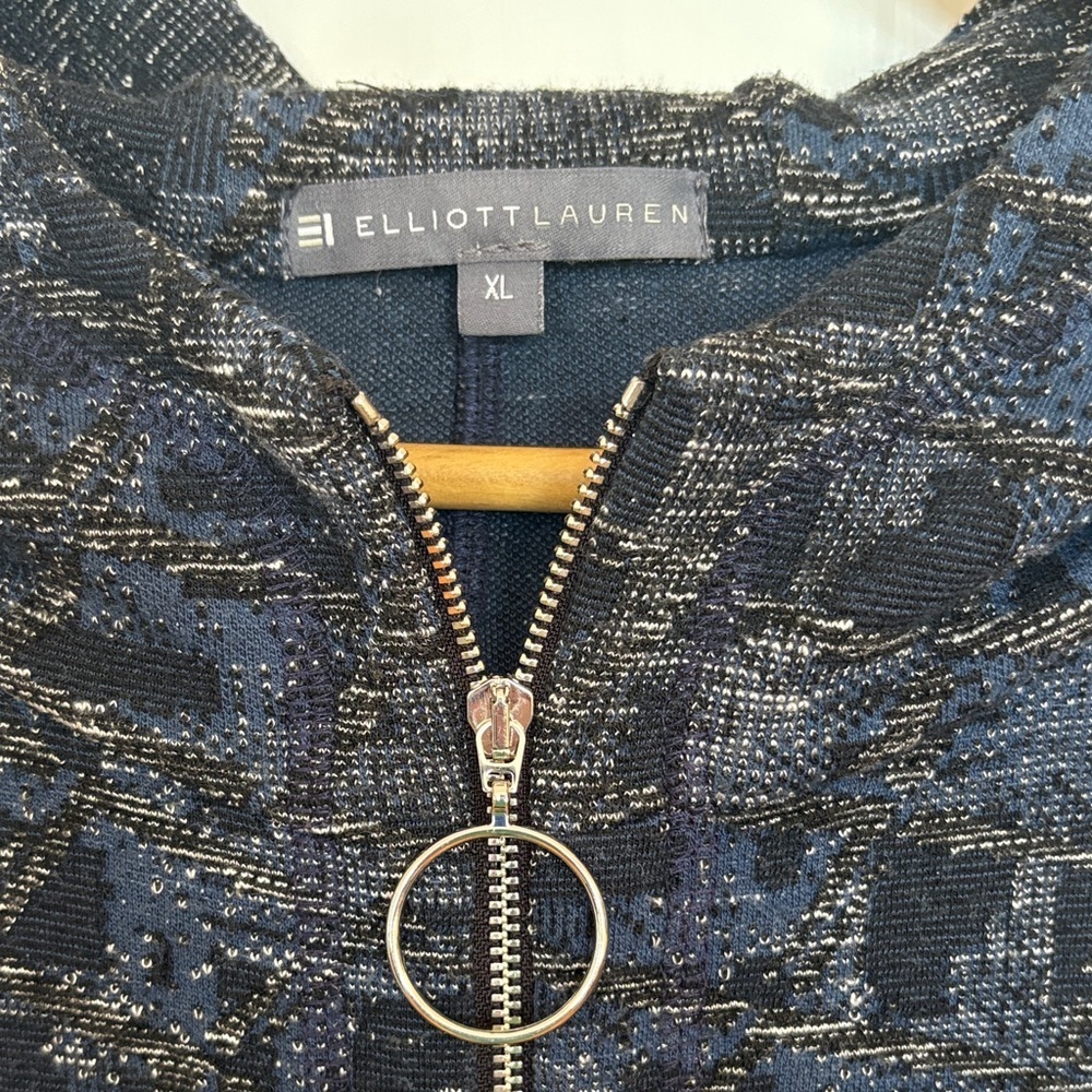 Elliott Lauren Hooded Zip Jacket | Textured Knit Black Blue With Pockets  | XL - Picture 2 of 10